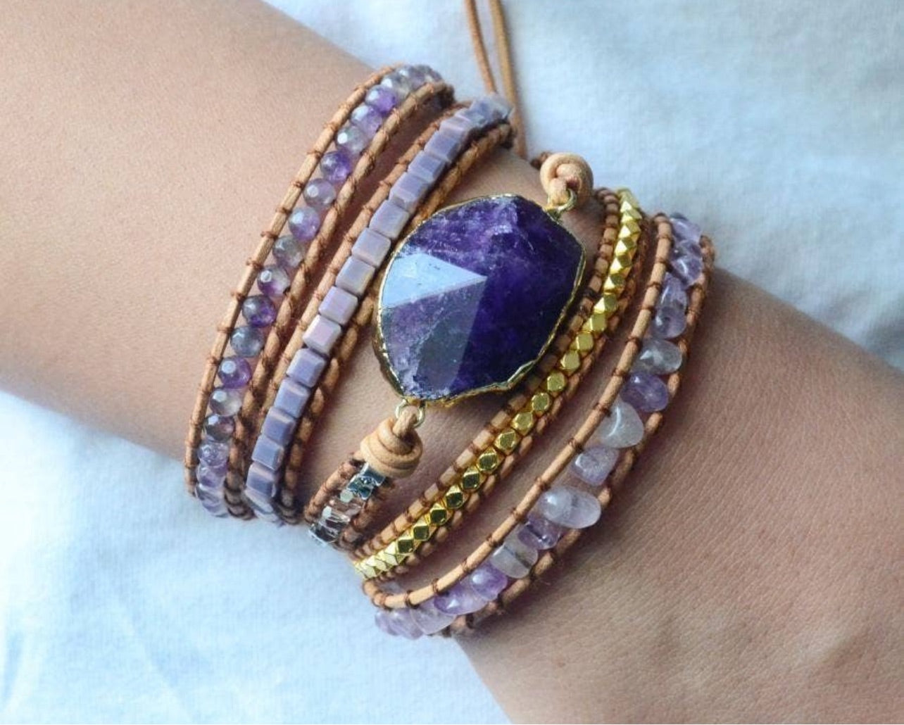 Amethyst Leather Wrap Bracelet