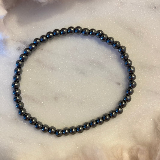 Hematite 4mm Round Bead Bracelet