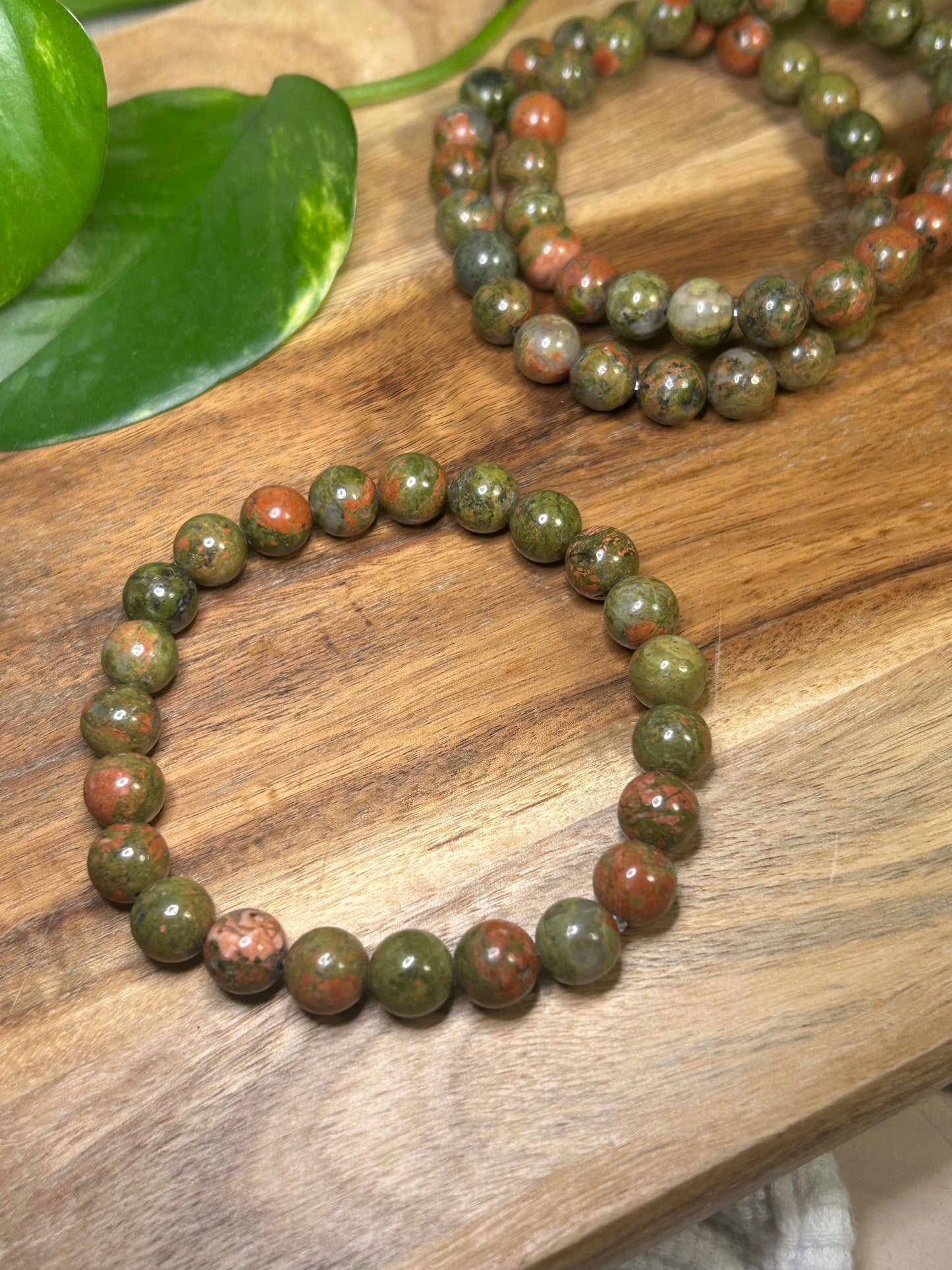 Unakite 8mm Round Bead Bracelet
