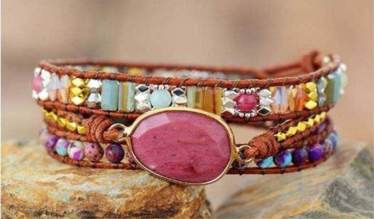 Rhodonite & Jasper Wrap Bracelet