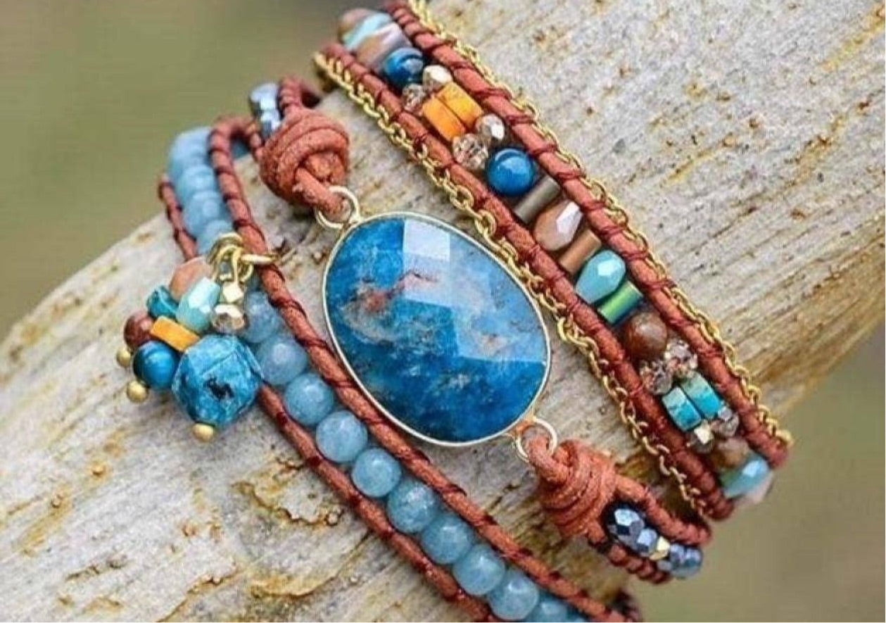 Blue Apatite Gemstone Wrap Bracelet