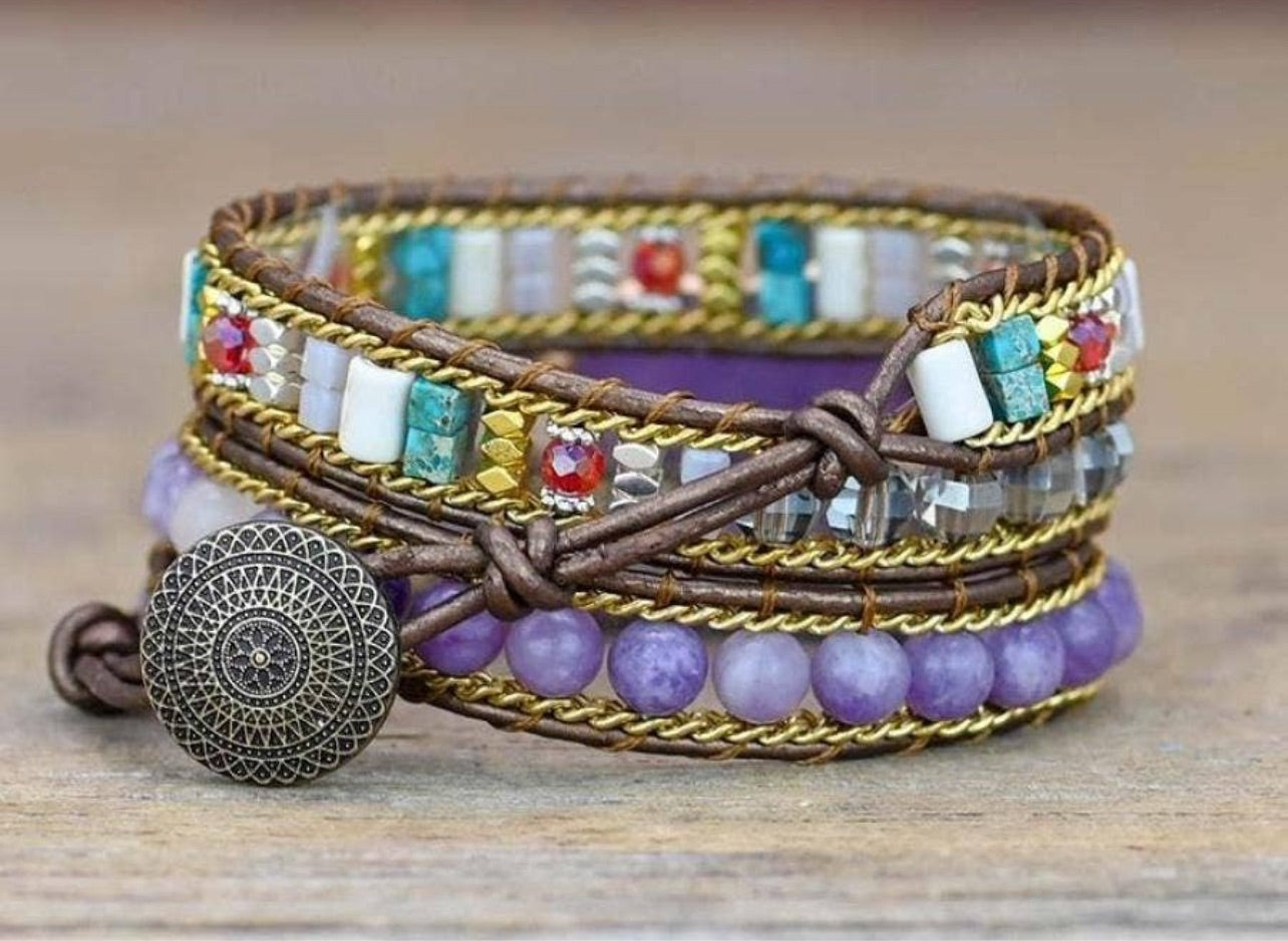 Amethyst Heart Wrap Bracelet