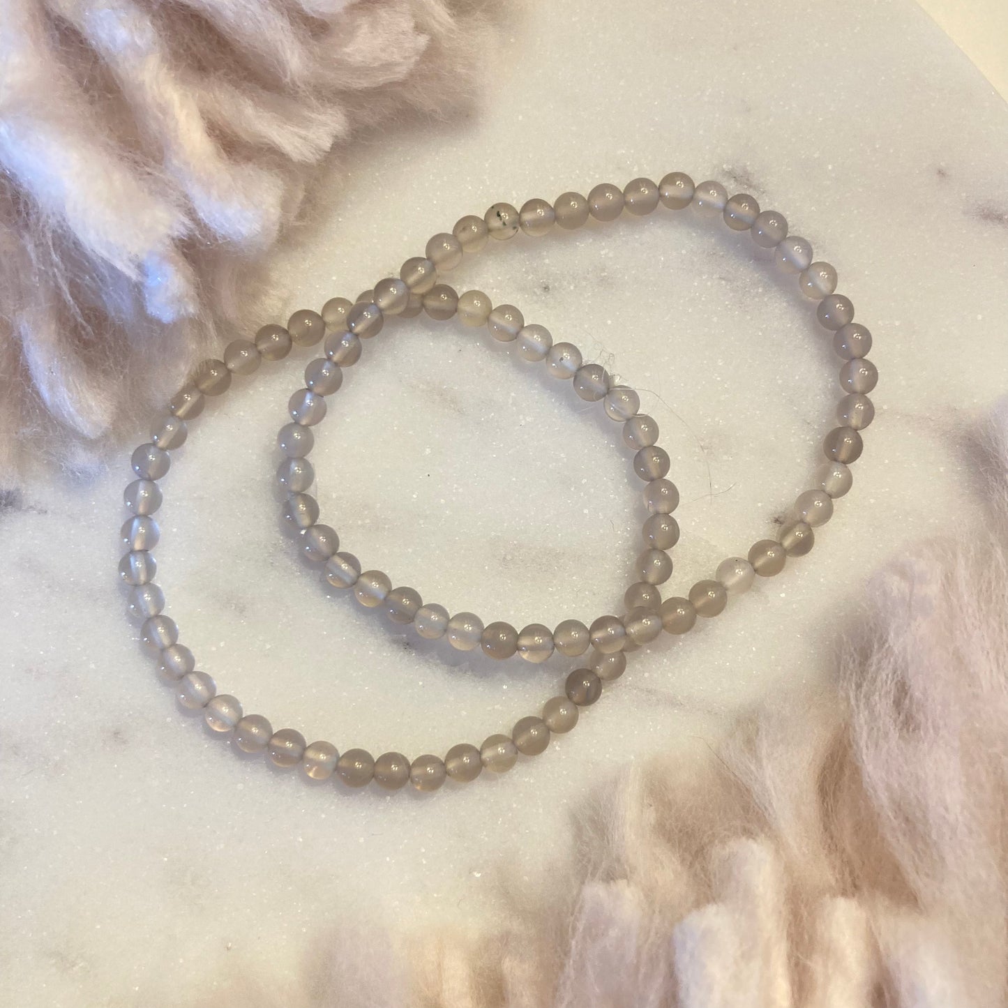 Grey Agate 4mm Round Bead Bracelet