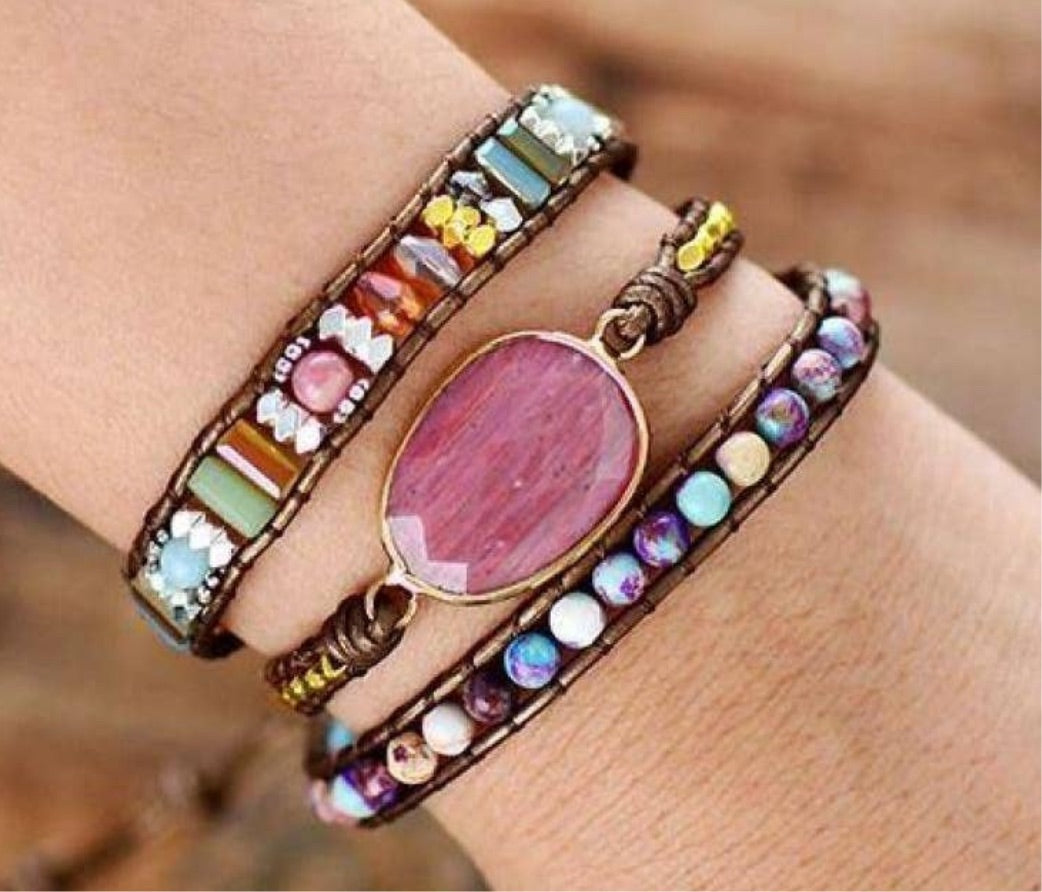 Rhodonite & Jasper Wrap Bracelet
