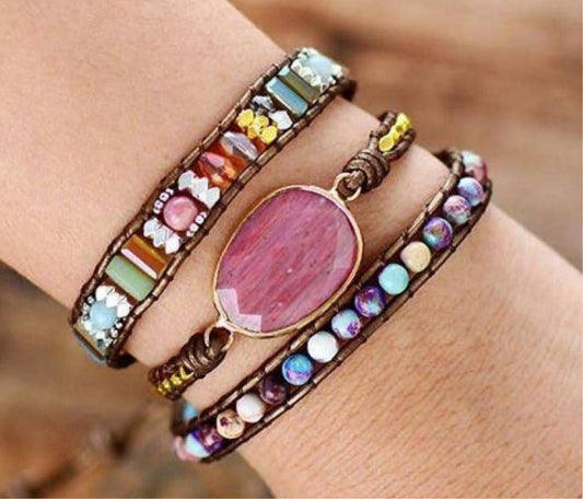 Rhodonite & Jasper Wrap Bracelet