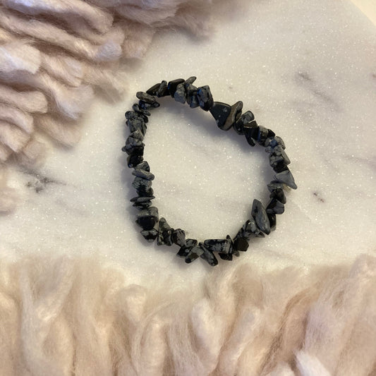 Obsidian Snowflake Crystal Chip Bracelet