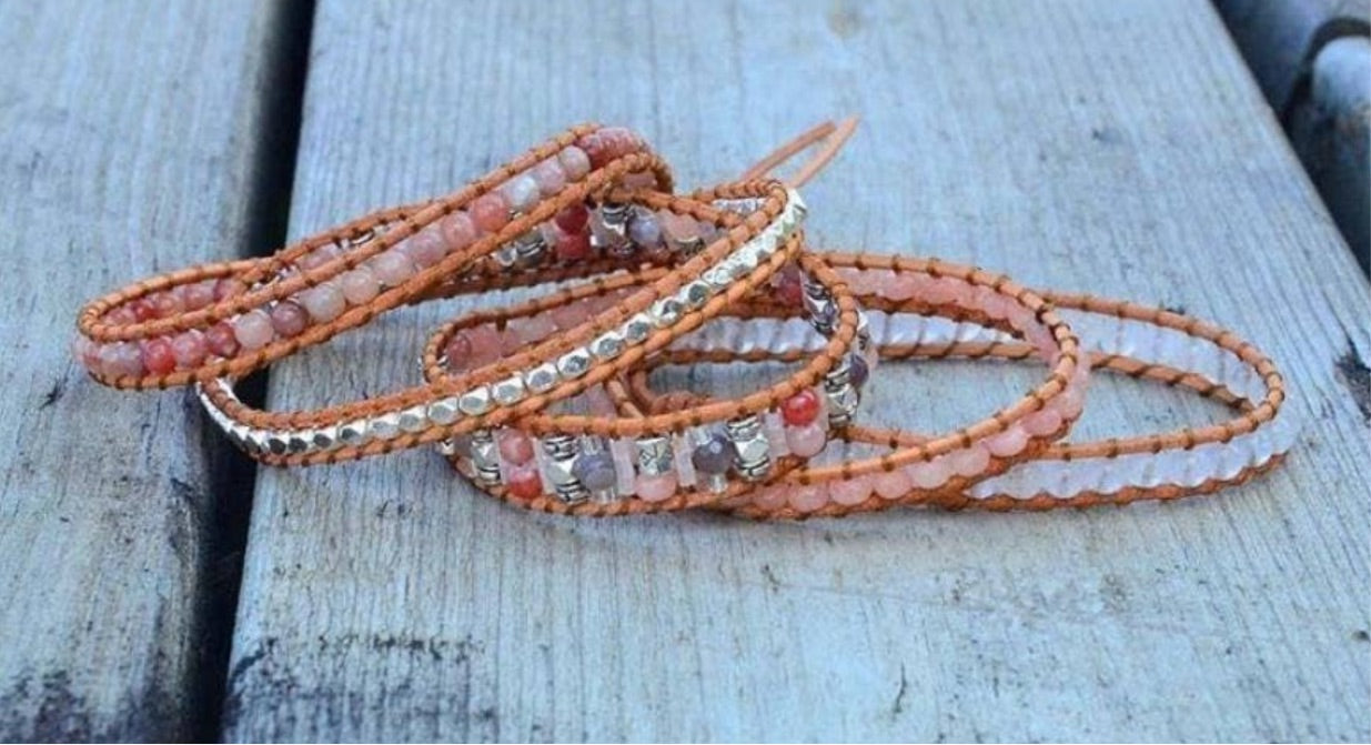 Pink Aventurine & Sunstone Wrap Bracelet