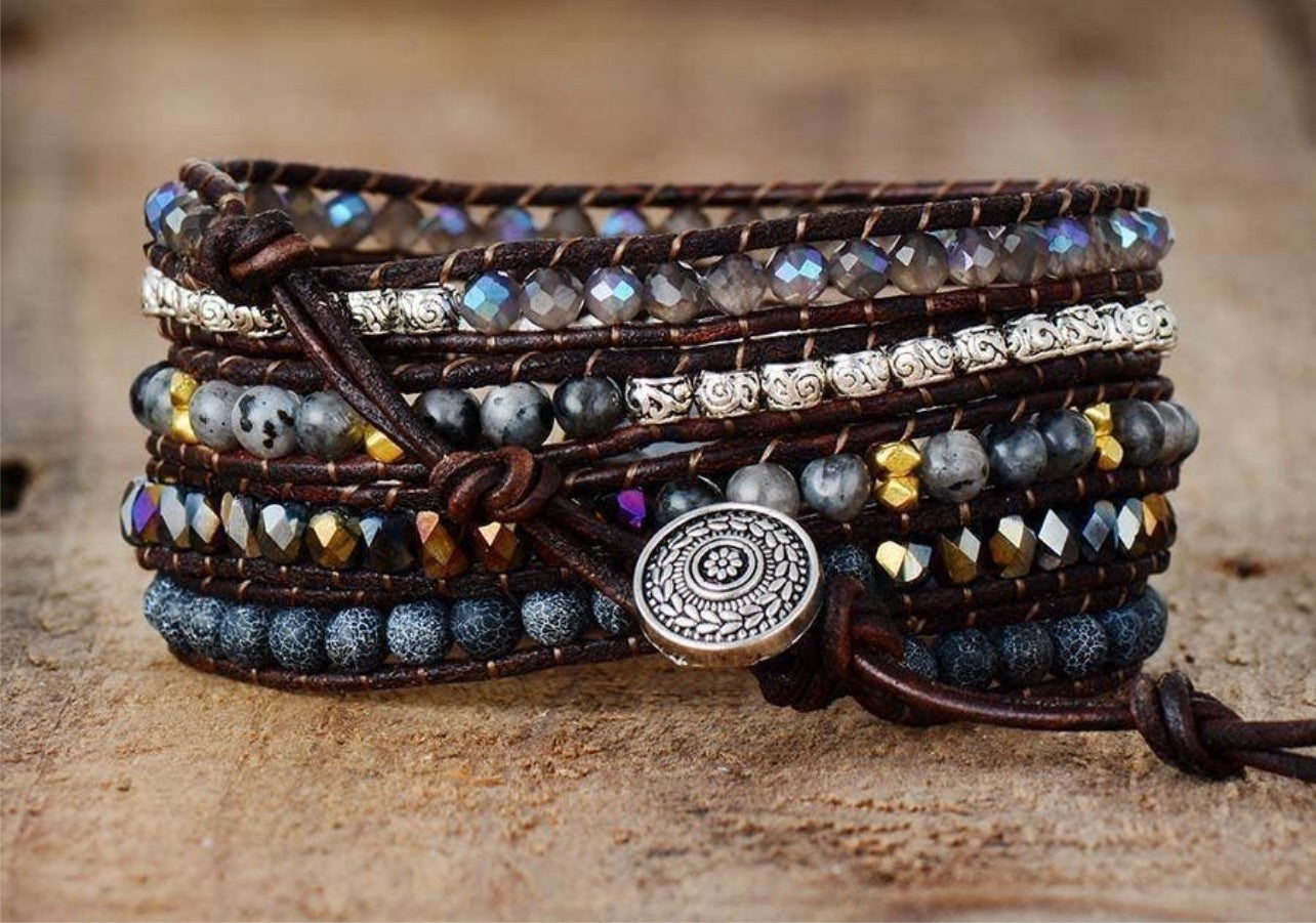Black Onyx Beaded Wrap Bracelet