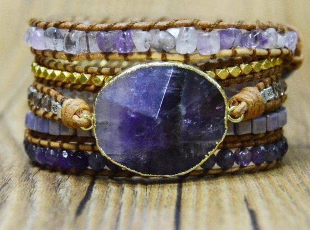 Amethyst Leather Wrap Bracelet