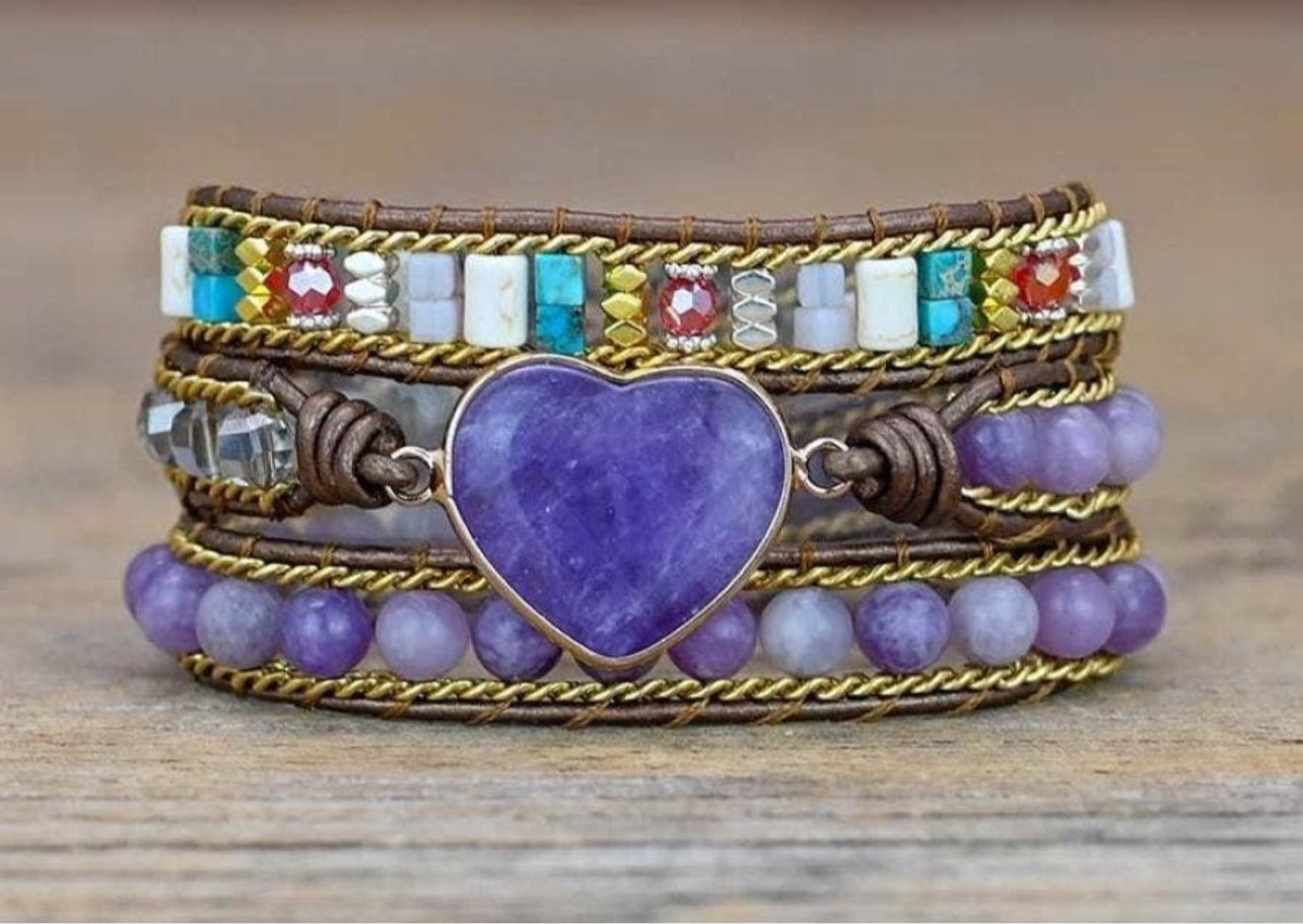 Amethyst Heart Wrap Bracelet
