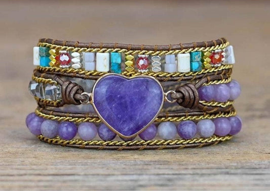 Amethyst Heart Wrap Bracelet