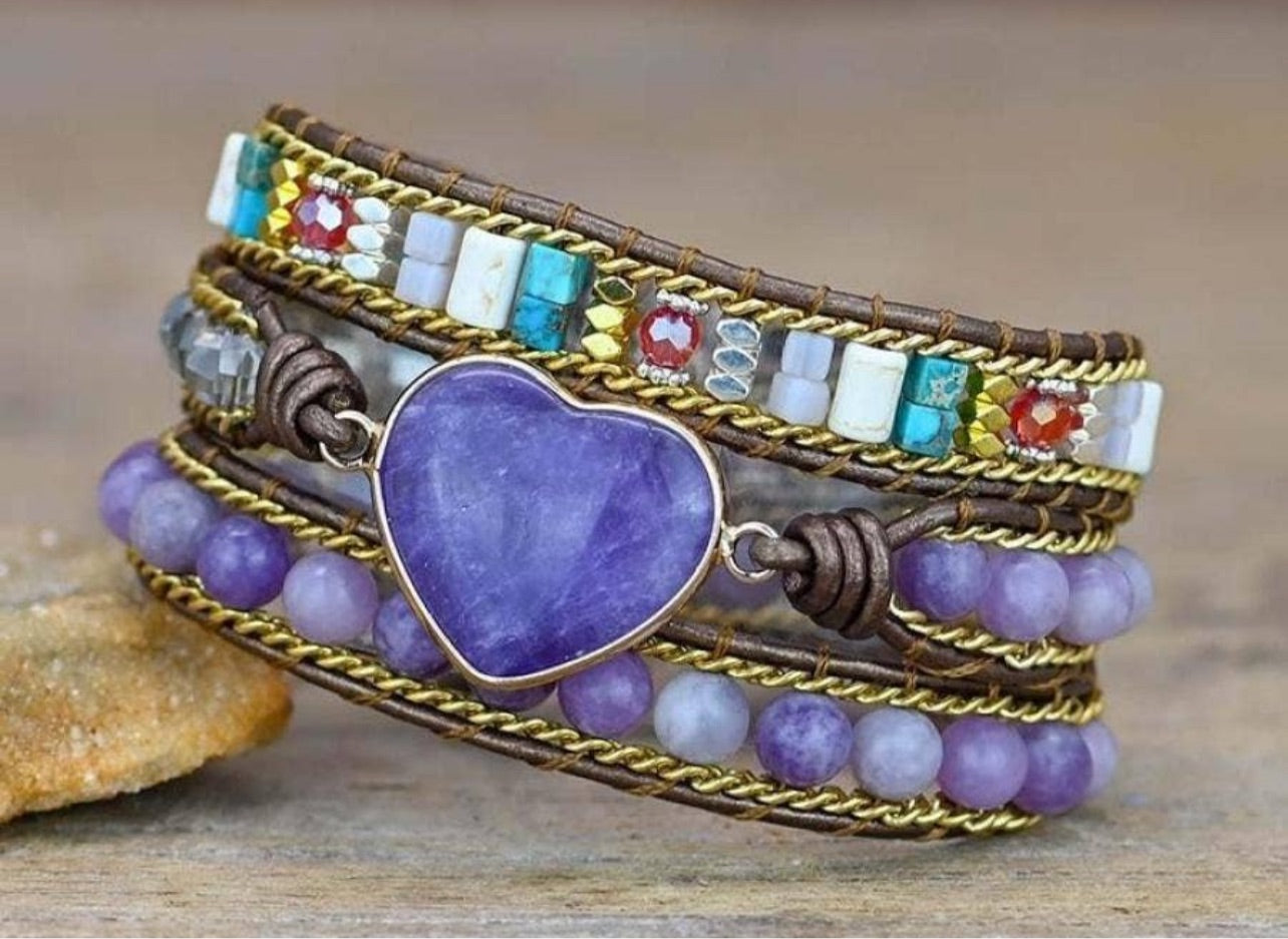 Amethyst Heart Wrap Bracelet
