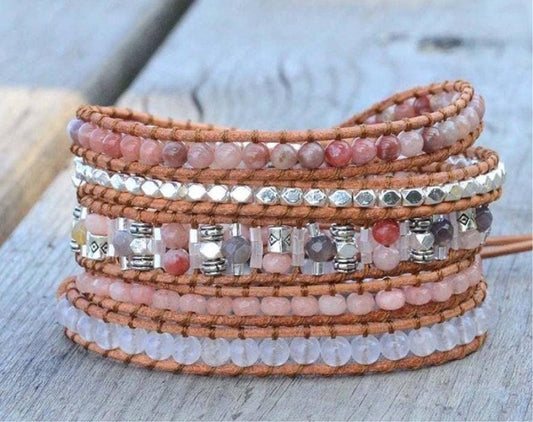 Pink Aventurine & Sunstone Wrap Bracelet