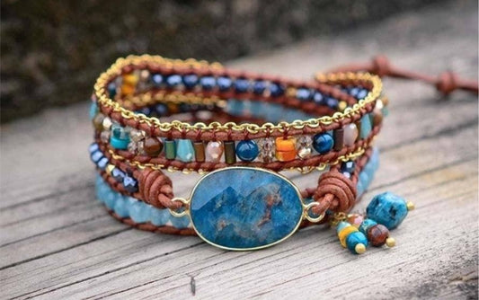 Blue Apatite Gemstone Wrap Bracelet