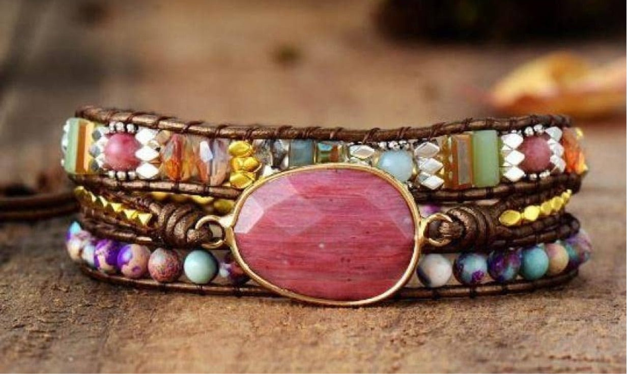 Rhodonite & Jasper Wrap Bracelet