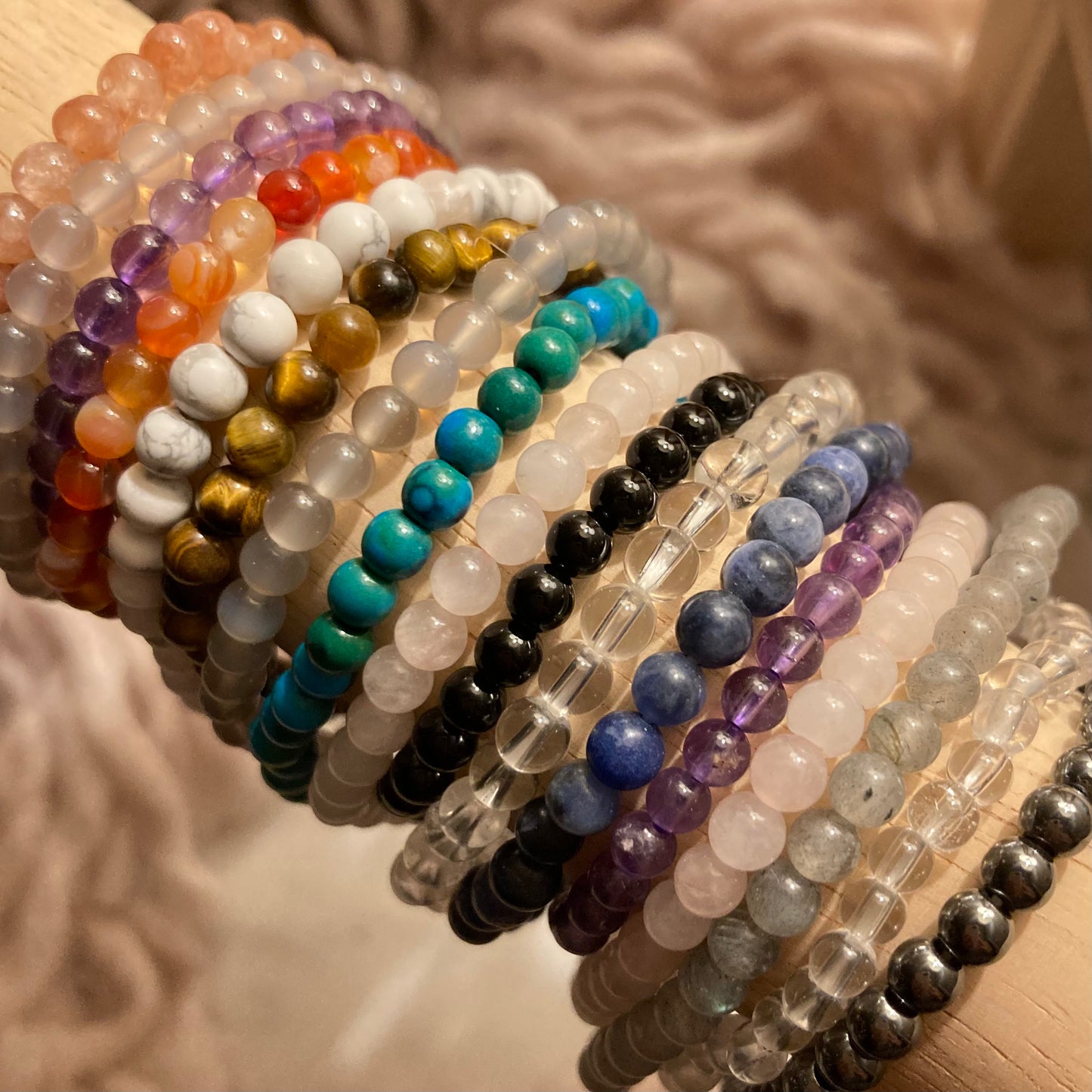 Sunstone 4mm Round Bead Bracelet