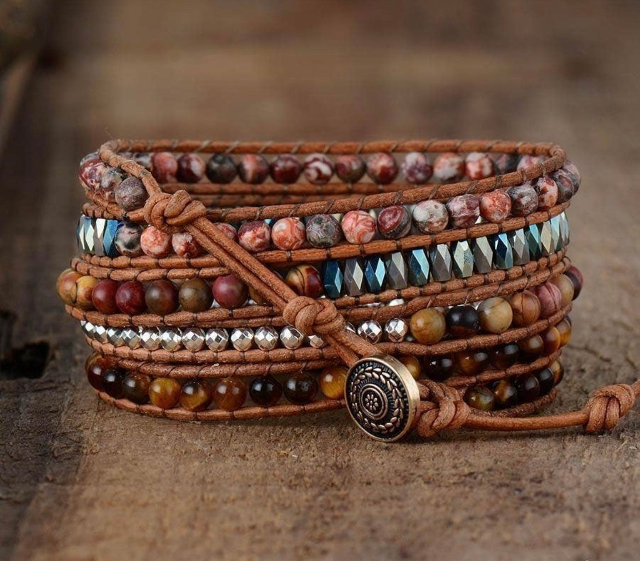 Tiger Eye & Jasper Wrap Bracelet