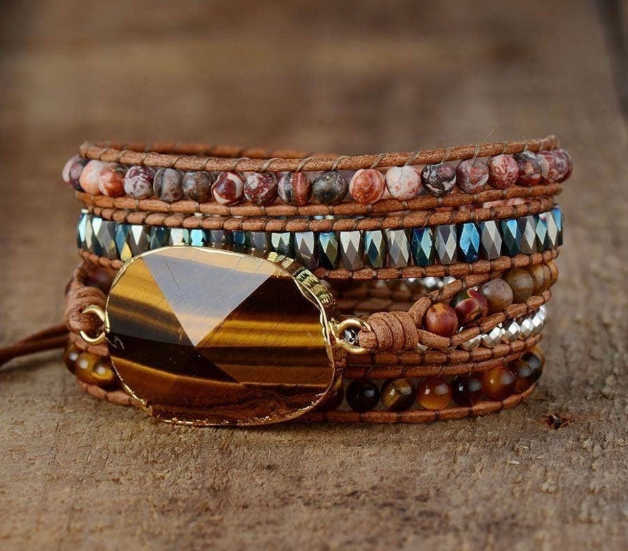 Tiger Eye & Jasper Wrap Bracelet