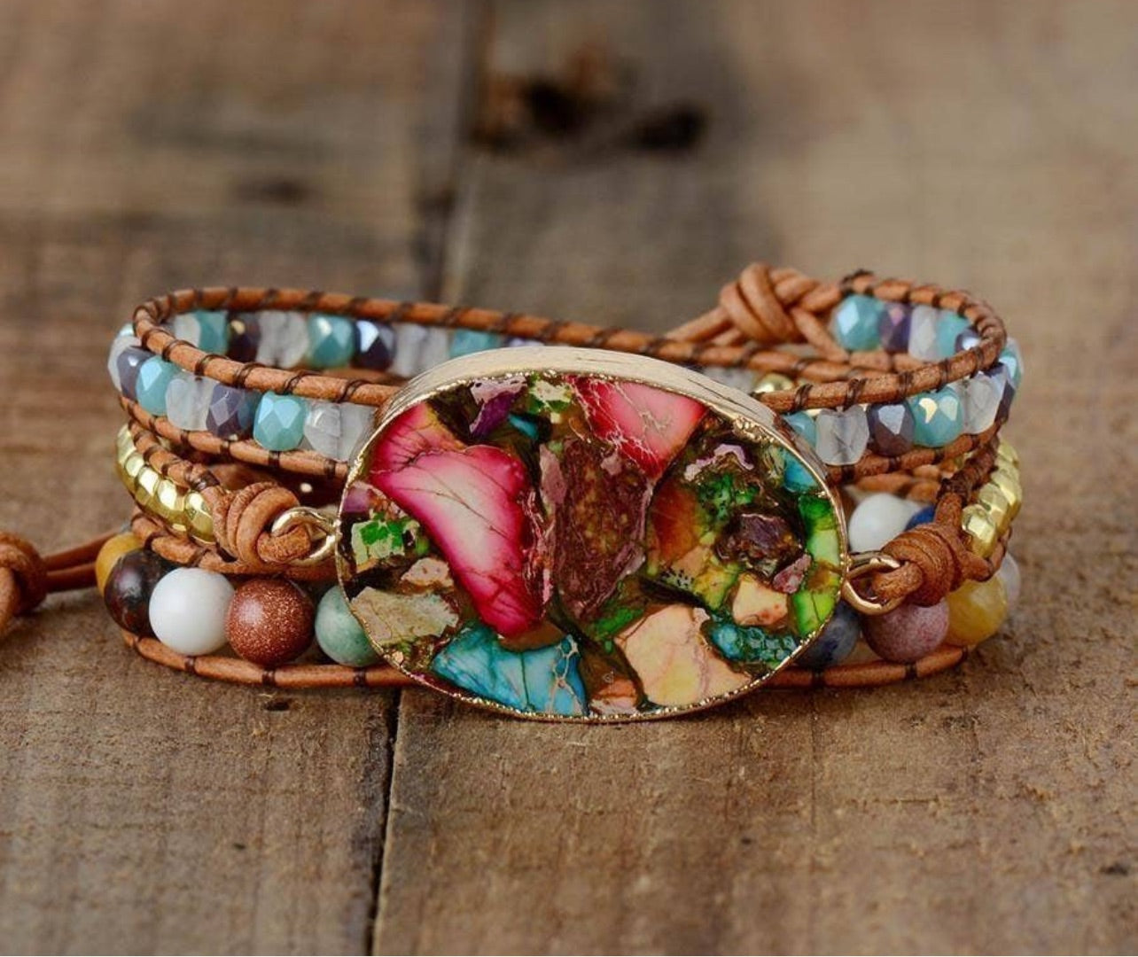 Jasper Leather Wrap Bracelet