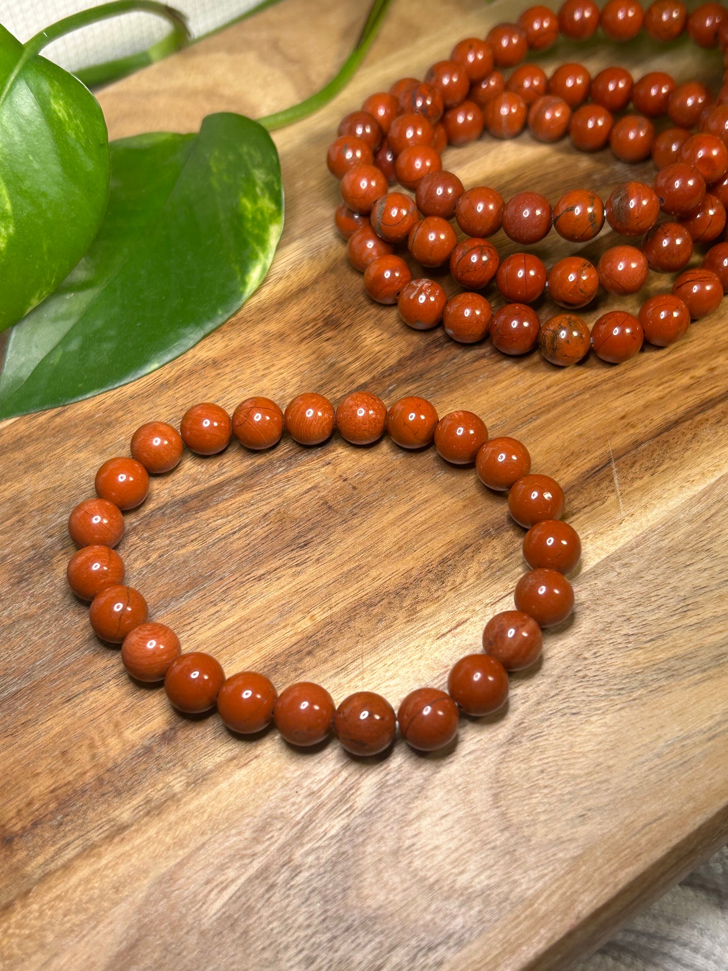 Red Jasper 8mm Round Bead Bracelet