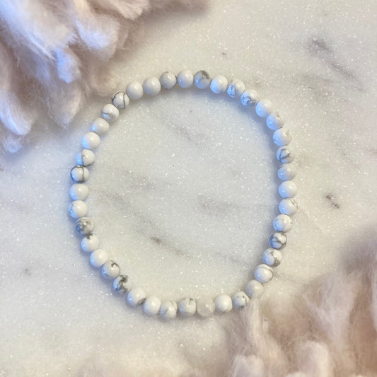 Howlite 4mm Round Bead Bracelet