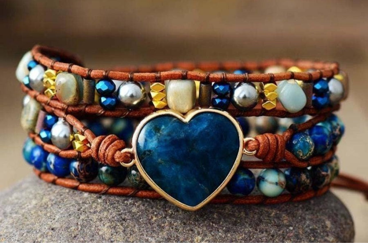 Apatite Heart Wrap Bracelet