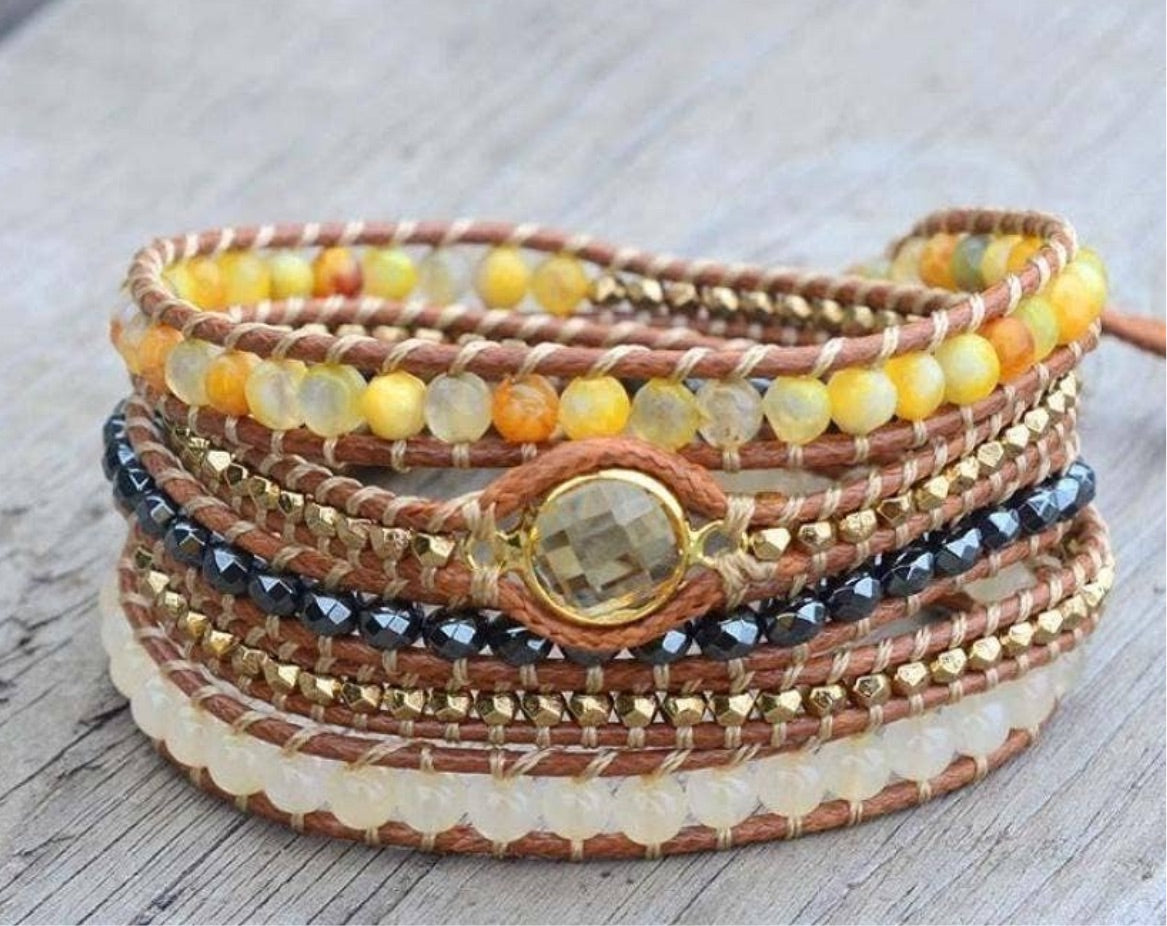 Citrine Gemstone Wrap Bracelet (Non Leather)