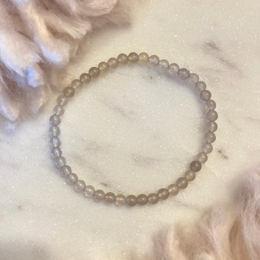 Grey Agate 4mm Round Bead Bracelet