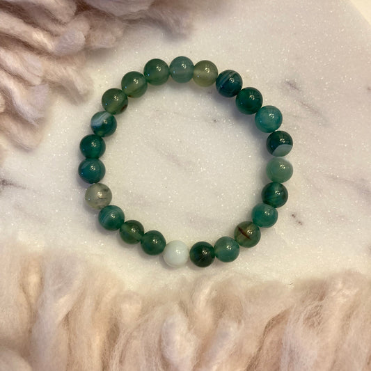 Green Agate 8mm Round Bead Bracelet