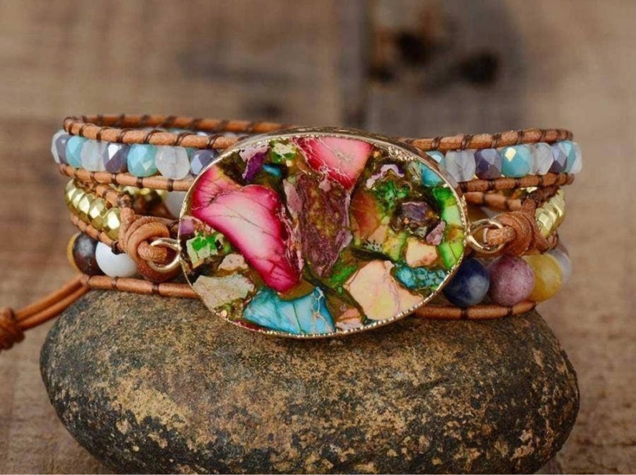 Jasper Leather Wrap Bracelet