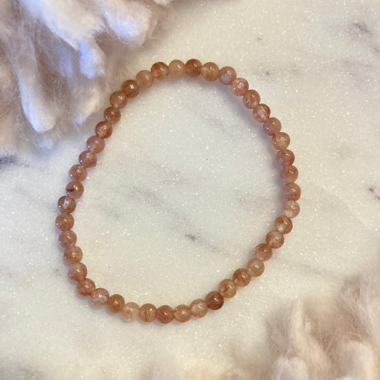 Sunstone 4mm Round Bead Bracelet