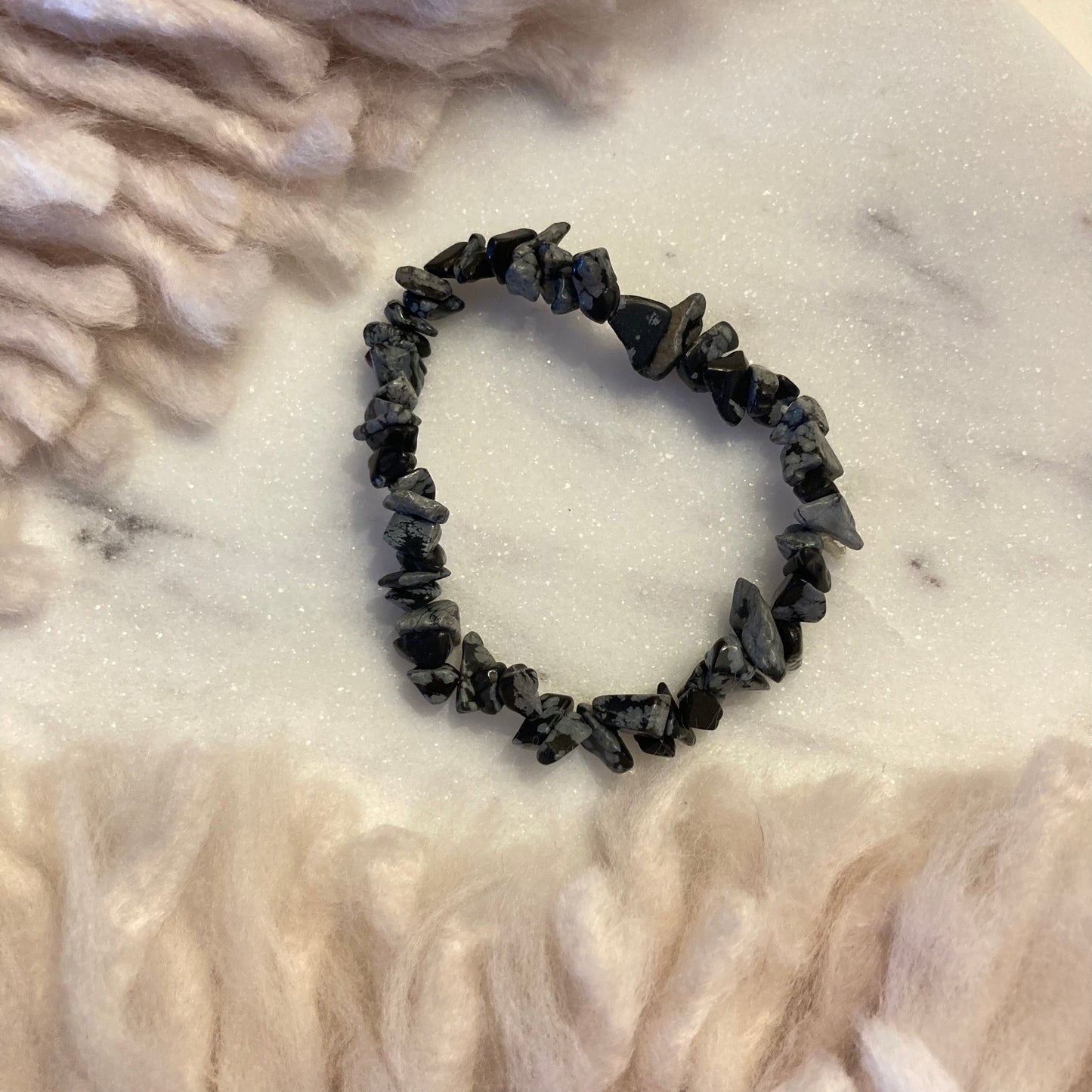 Obsidian Snowflake Crystal Chip Bracelet