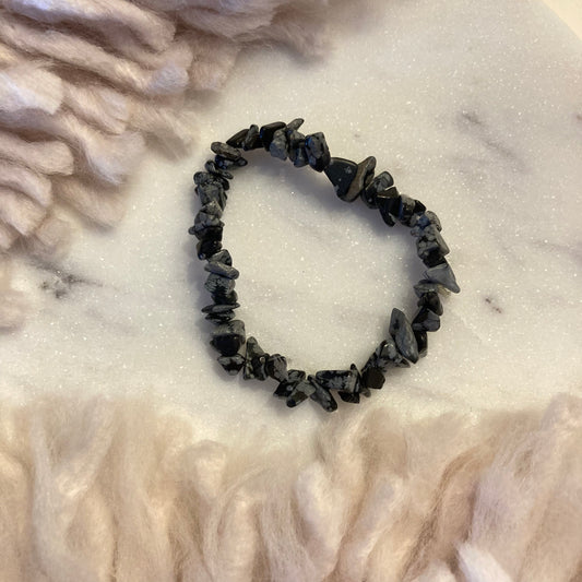 Obsidian Snowflake Crystal Chip Bracelet