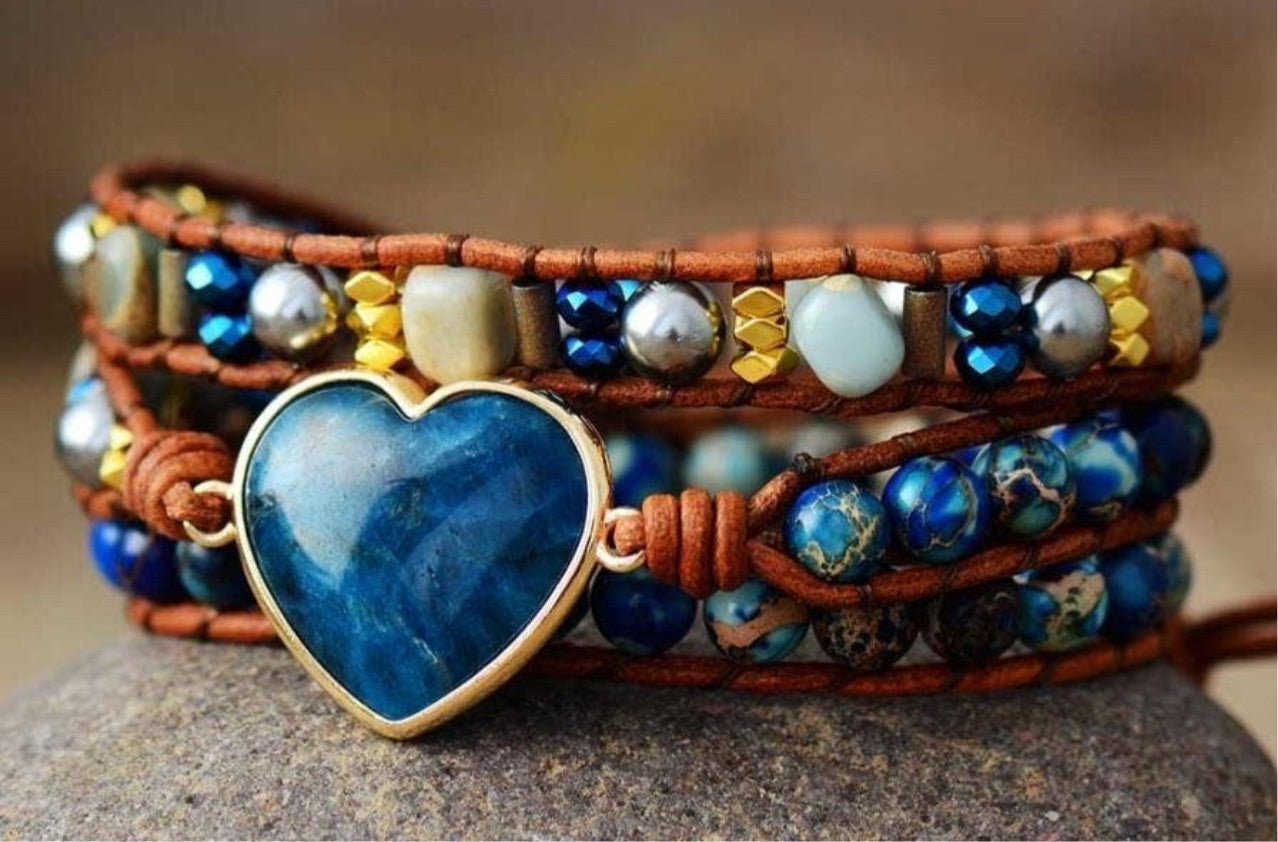 Apatite Heart Wrap Bracelet