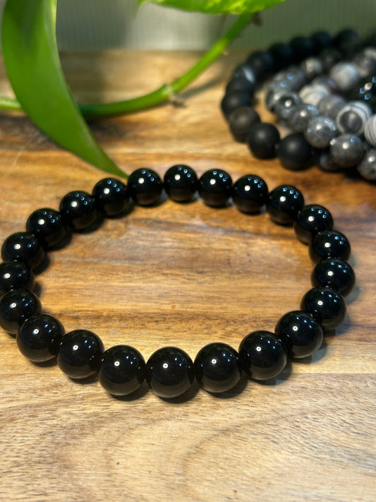 Black Onyx Stretch Bead Bracelet - Large Size