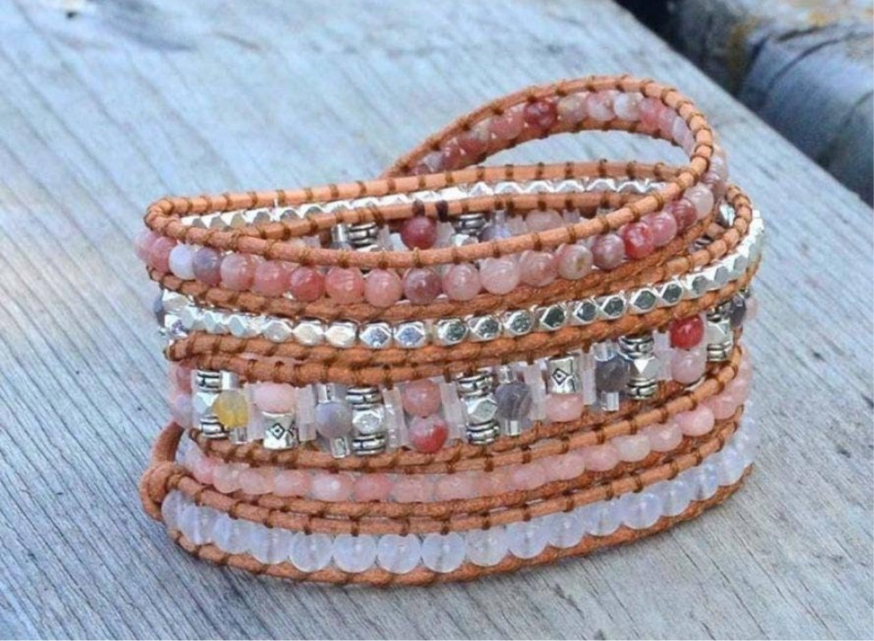 Pink Aventurine & Sunstone Wrap Bracelet