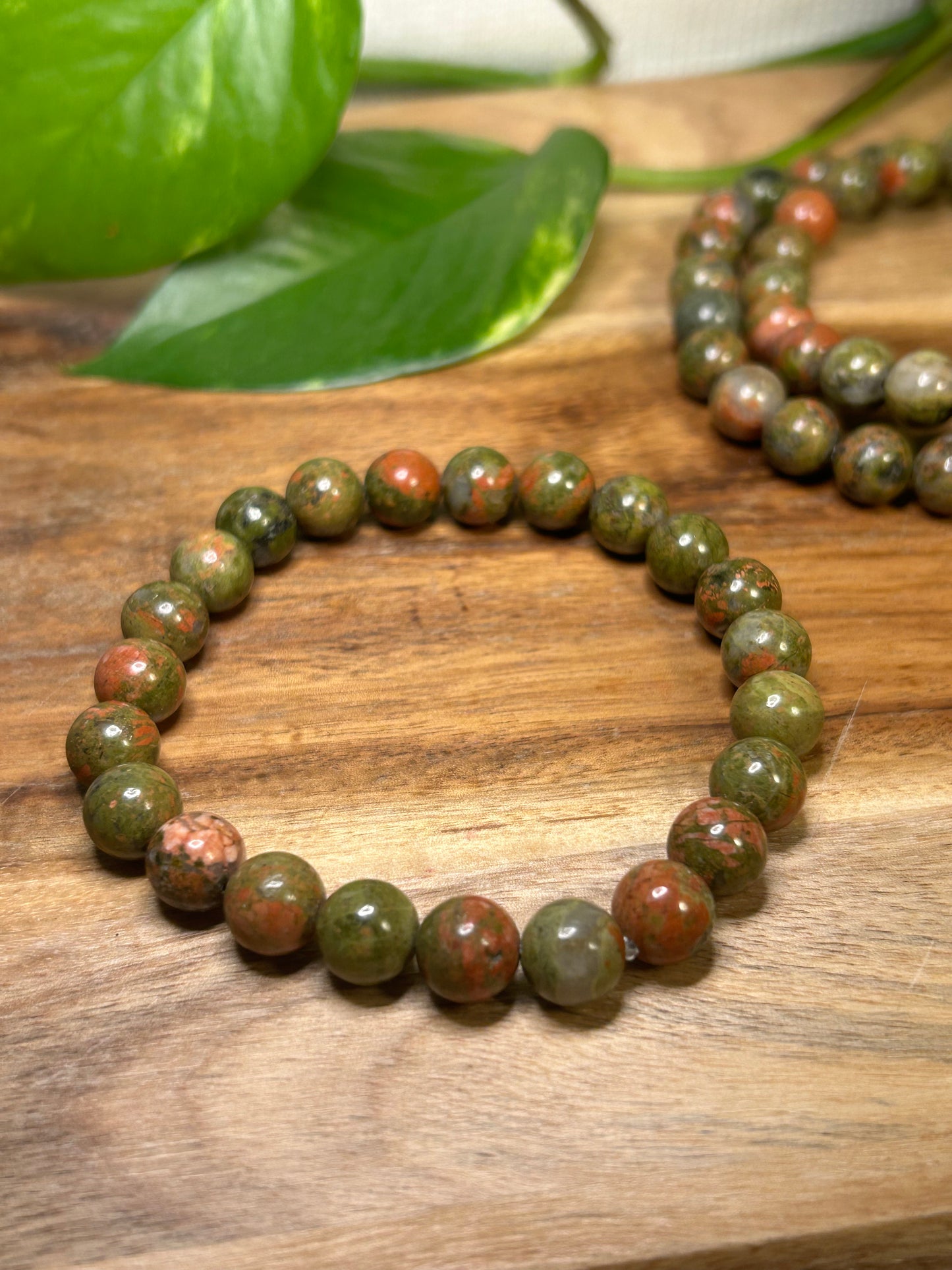 Unakite 8mm Round Bead Bracelet