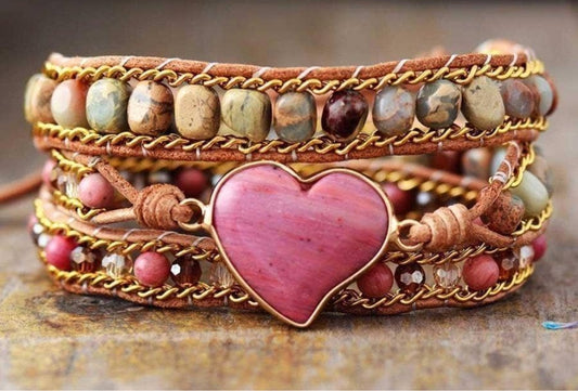 Rhodonite & Jasper Heart Wrap Bracelet